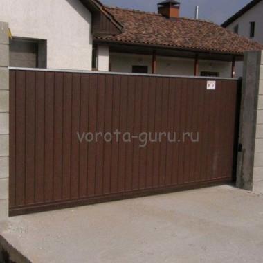 Откатные ворота из профнастила и калитка в Вилино 05